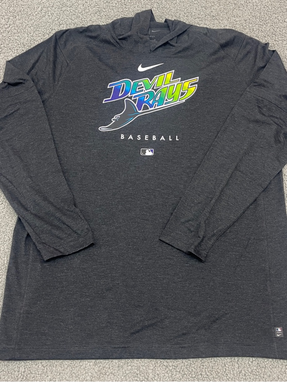 Nike Mens Tampa Bay Devil Rays Tshirt Hoddie Large Charcoal Gray DriFit MLB NEW